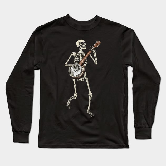 Retro Dancing Skeleton Banjo Vintage Graphic Long Sleeve T-Shirt by Sinclairmccallsavd